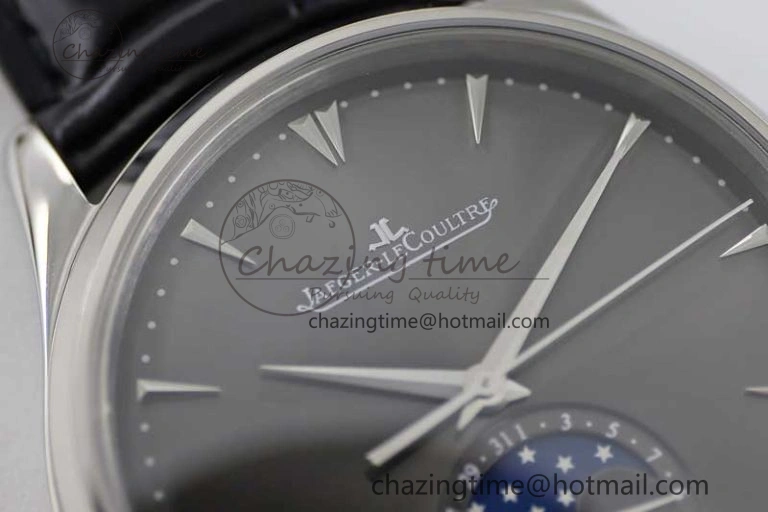 Master Ultra Thin Moon 1363540 SS Q8F 1:1 Best Edition Gray Dial on Black Leather Strap A Stretchable 7435