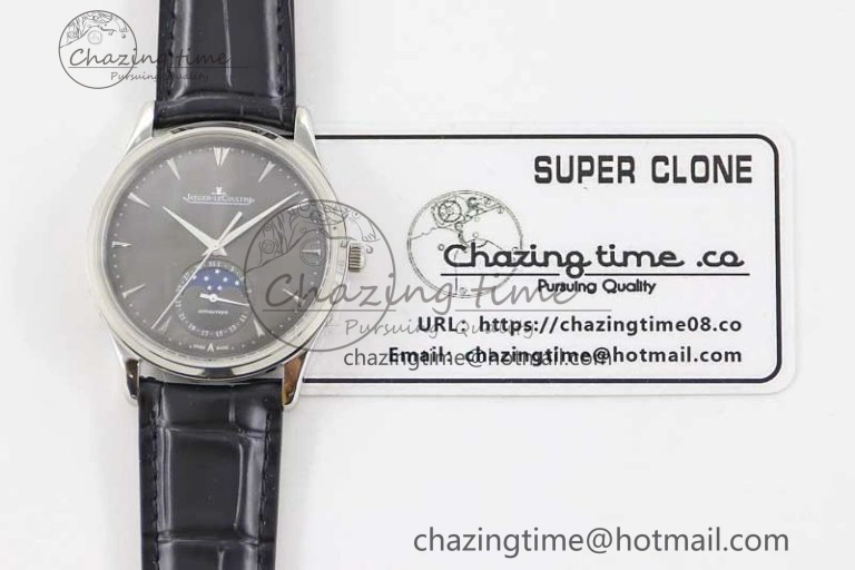 Master Ultra Thin Moon 1363540 SS Q8F 1:1 Best Edition Gray Dial on Black Leather Strap A Stretchable 7435