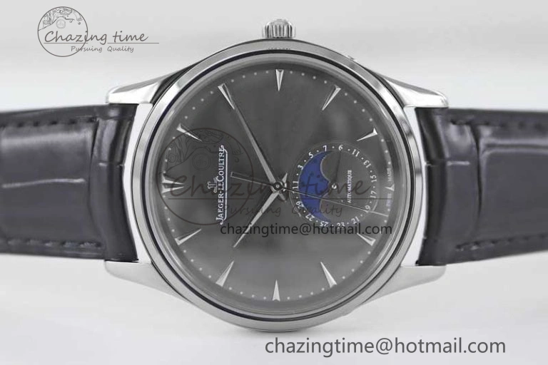 Master Ultra Thin Moon 1363540 SS Q8F 1:1 Best Edition Gray Dial on Black Leather Strap A Stretchable 7435