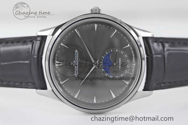 Master Ultra Thin Moon 1363540 SS Q8F 1:1 Best Edition Gray Dial on Black Leather Strap A Stretchable 7435