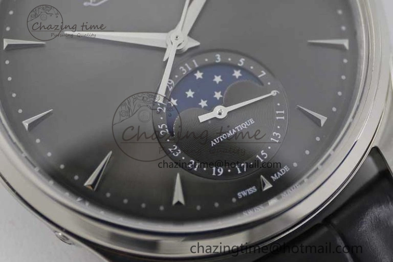 Master Ultra Thin Moon 1363540 SS Q8F 1:1 Best Edition Gray Dial on Black Leather Strap A Stretchable 7435