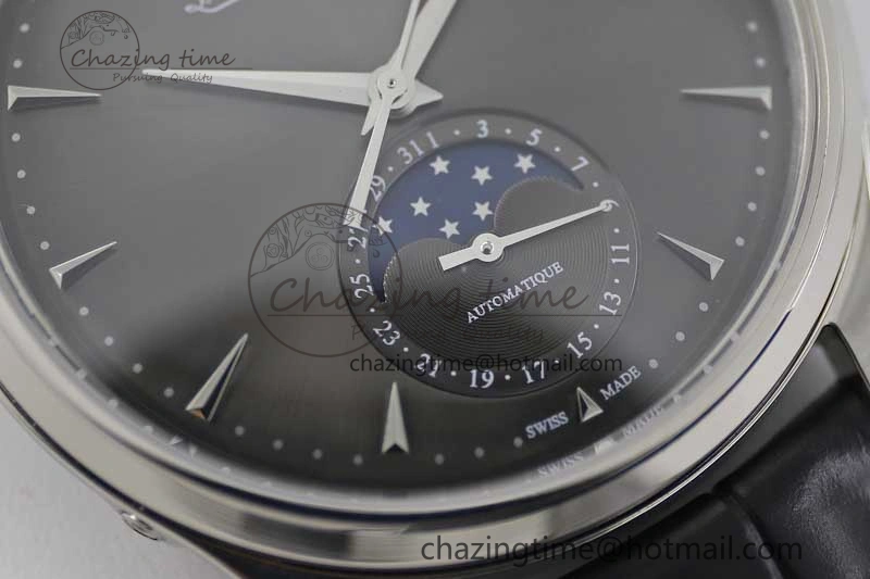 Master Ultra Thin Moon 1363540 SS Q8F 1:1 Best Edition Gray Dial on Black Leather Strap A Stretchable 7435
