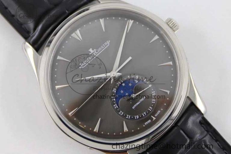 Master Ultra Thin Moon 1363540 SS Q8F 1:1 Best Edition Gray Dial on Black Leather Strap A Stretchable 7435