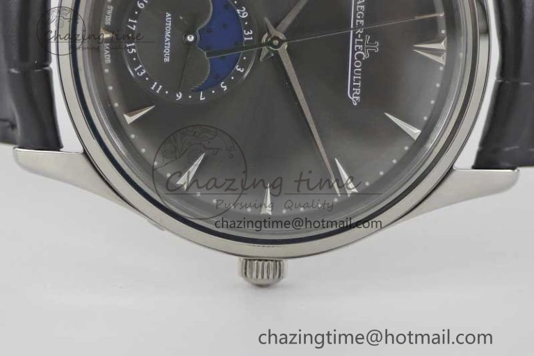 Master Ultra Thin Moon 1363540 SS Q8F 1:1 Best Edition Gray Dial on Black Leather Strap A Stretchable 7435