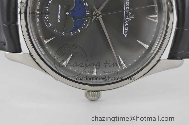 Master Ultra Thin Moon 1363540 SS Q8F 1:1 Best Edition Gray Dial on Black Leather Strap A Stretchable 7435