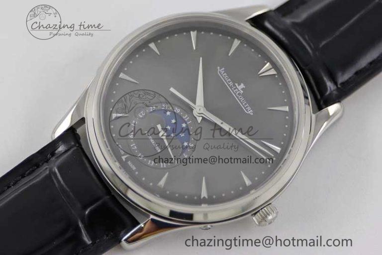 Master Ultra Thin Moon 1363540 SS Q8F 1:1 Best Edition Gray Dial on Black Leather Strap A Stretchable 7435