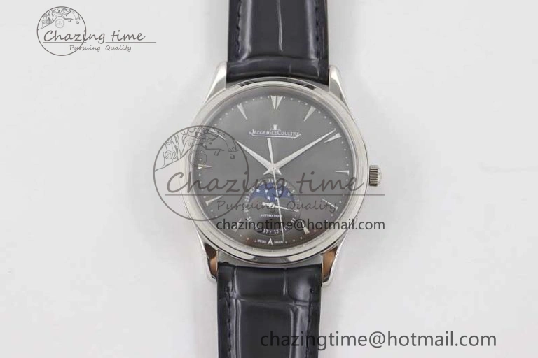 Master Ultra Thin Moon 1363540 SS Q8F 1:1 Best Edition Gray Dial on Black Leather Strap A Stretchable 7435