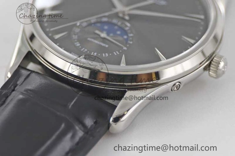 Master Ultra Thin Moon 1363540 SS Q8F 1:1 Best Edition Gray Dial on Black Leather Strap A Stretchable 7435