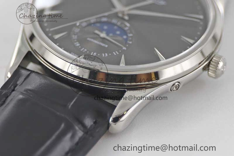 Master Ultra Thin Moon 1363540 SS Q8F 1:1 Best Edition Gray Dial on Black Leather Strap A Stretchable 7435