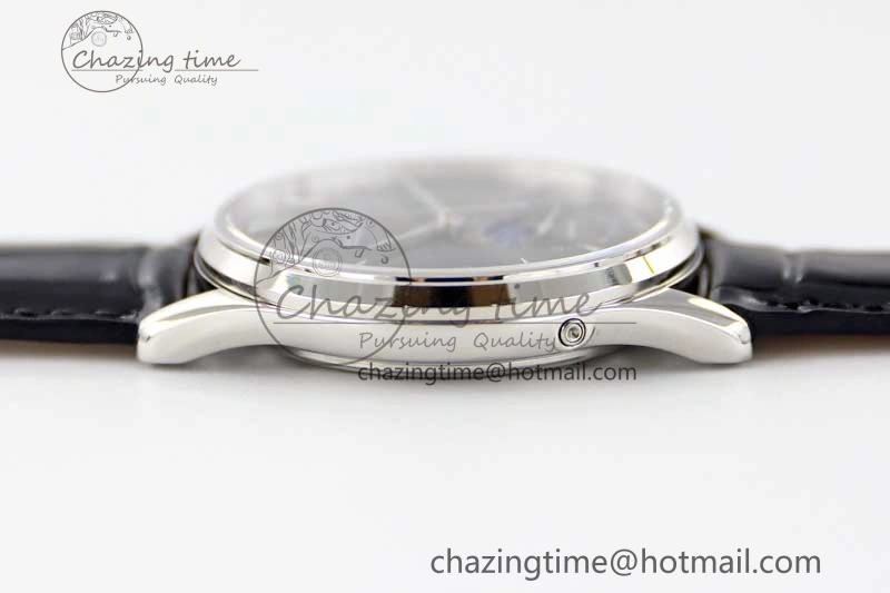 Master Ultra Thin Moon 1363540 SS Q8F 1:1 Best Edition Gray Dial on Black Leather Strap A Stretchable 7435