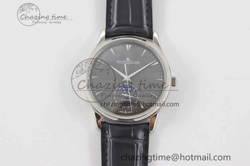 Master Ultra Thin Moon 1363540 SS Q8F 1:1 Best Edition Gray Dial on Black Leather Strap A Stretchable 7435