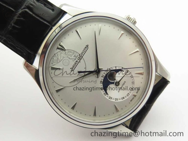 Master Ultra Thin Moon 1368420 SS GF 1:1 Best Edition White Dial on Black Leather Strap A UrbanStyle 7457