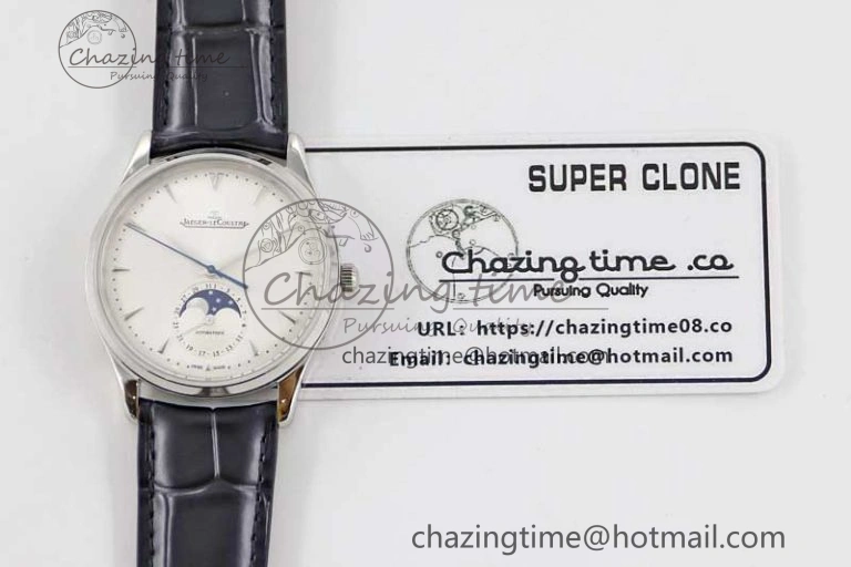 Master Ultra Thin Moon 1368420 SS Q8F 1:1 Best Edition White Dial on Black Leather Strap A Durable 7436