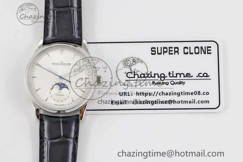 Master Ultra Thin Moon 1368420 SS Q8F 1:1 Best Edition White Dial on Black Leather Strap A Durable 7436