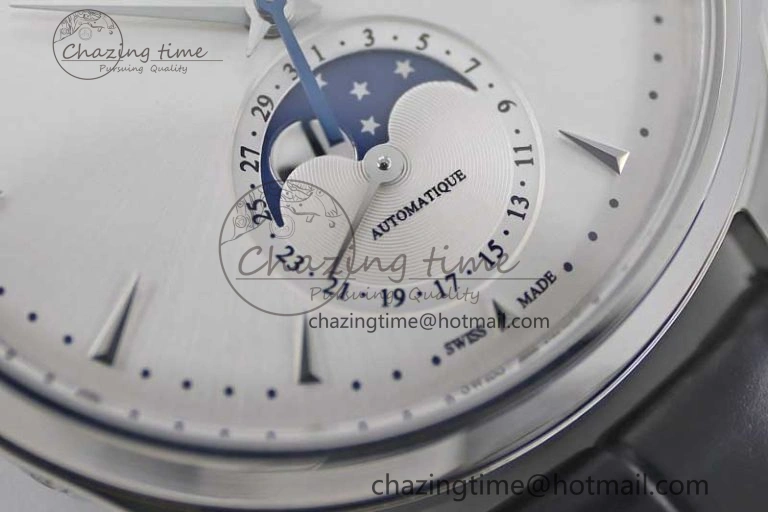 Master Ultra Thin Moon 1368420 SS Q8F 1:1 Best Edition White Dial on Black Leather Strap A Durable 7436
