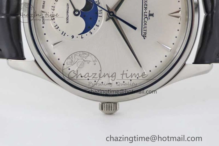 Master Ultra Thin Moon 1368420 SS Q8F 1:1 Best Edition White Dial on Black Leather Strap A Durable 7436