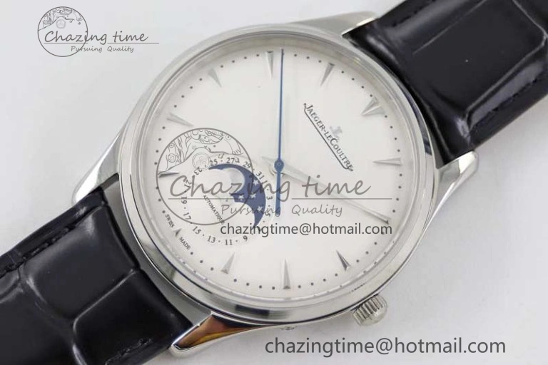 Master Ultra Thin Moon 1368420 SS Q8F 1:1 Best Edition White Dial on Black Leather Strap A Durable 7436