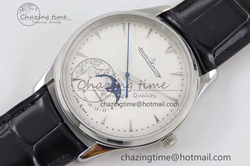 Master Ultra Thin Moon 1368420 SS Q8F 1:1 Best Edition White Dial on Black Leather Strap A Durable 7436