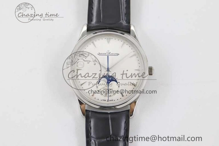 Master Ultra Thin Moon 1368420 SS Q8F 1:1 Best Edition White Dial on Black Leather Strap A Durable 7436
