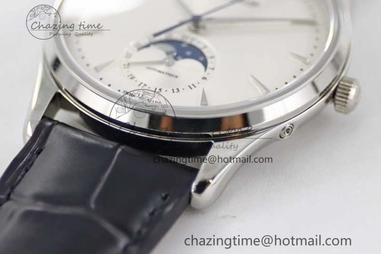 Master Ultra Thin Moon 1368420 SS Q8F 1:1 Best Edition White Dial on Black Leather Strap A Durable 7436