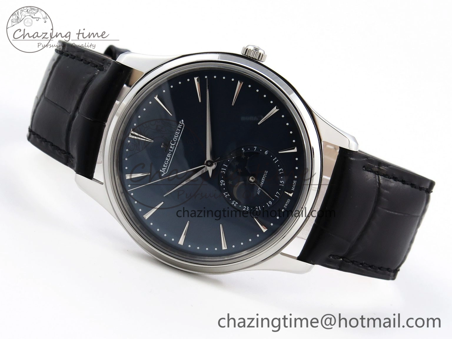 UrbanChic Master Ultra Thin Moon 1368420 SS ZF 1:1 Best Edition Blue Dial on Black Leather Strap SA925 Super Clone V 7417