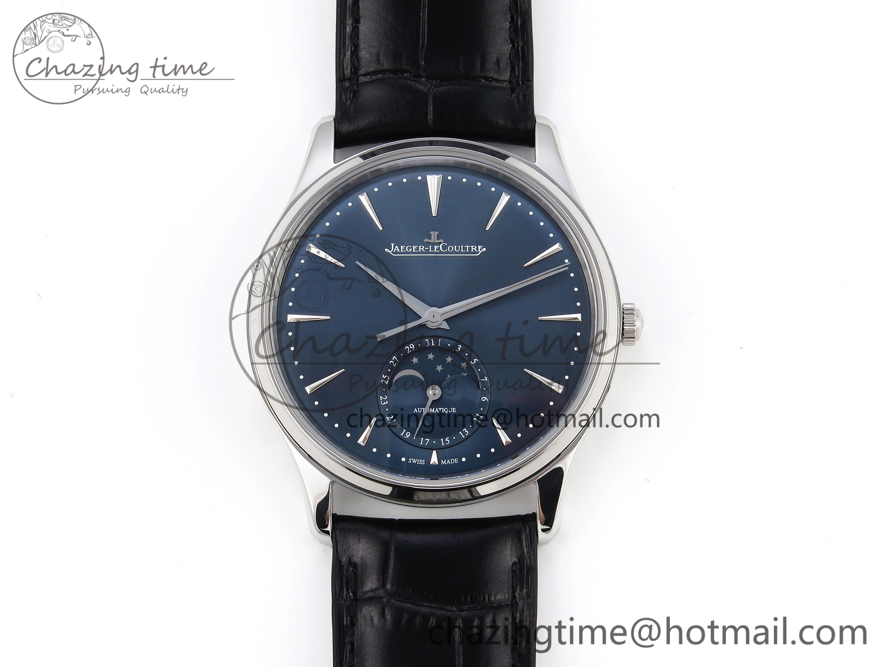 UrbanChic Master Ultra Thin Moon 1368420 SS ZF 1:1 Best Edition Blue Dial on Black Leather Strap SA925 Super Clone V 7417