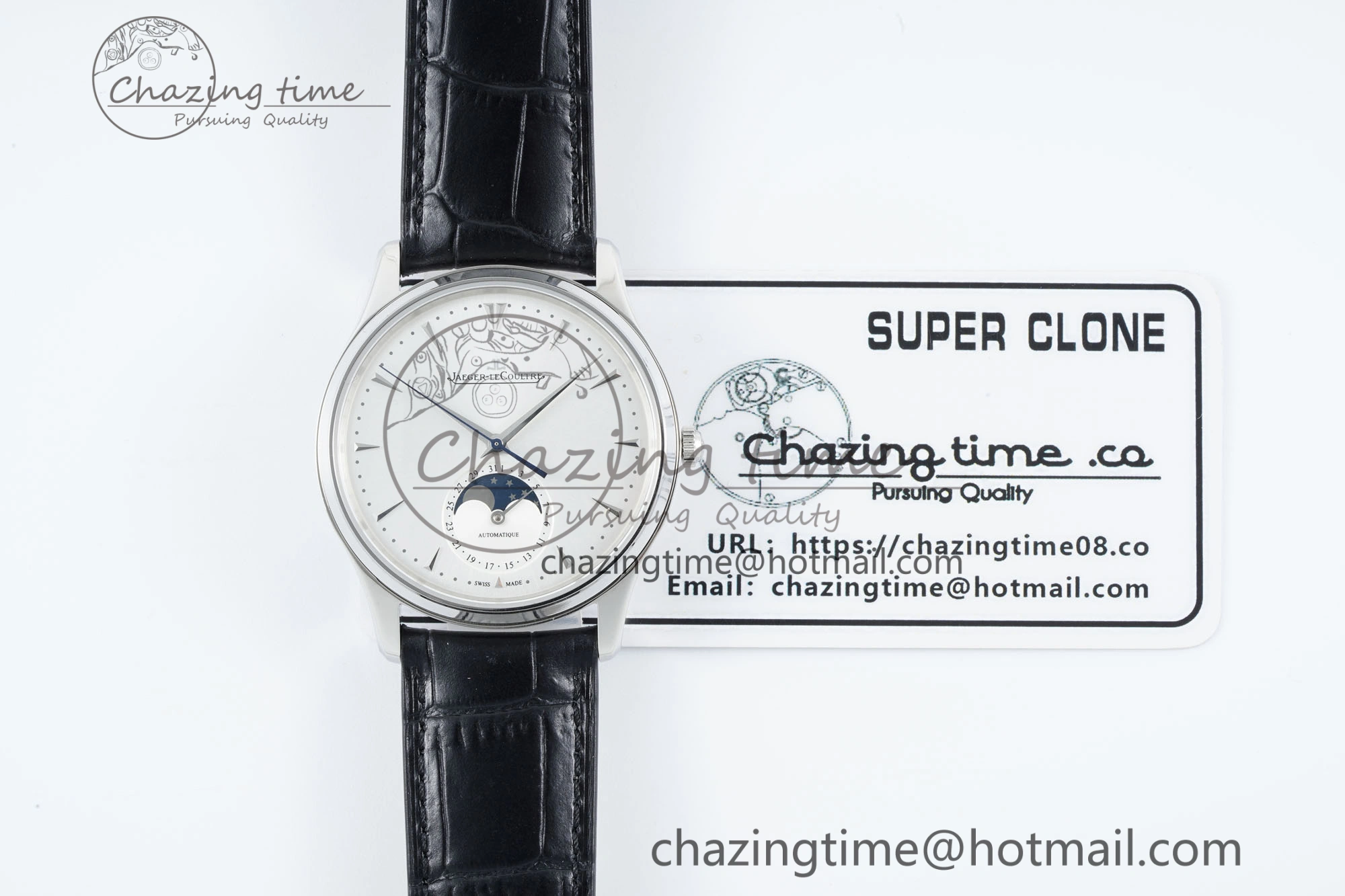 EasyMatch Master Ultra Thin Moon 1368420 SS ZF 1:1 Best Edition White Dial on Black Leather Strap V2 SA925 Super Clone 7426