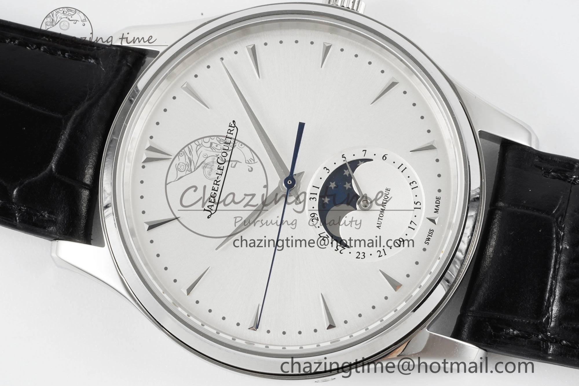 EasyMatch Master Ultra Thin Moon 1368420 SS ZF 1:1 Best Edition White Dial on Black Leather Strap V2 SA925 Super Clone 7426