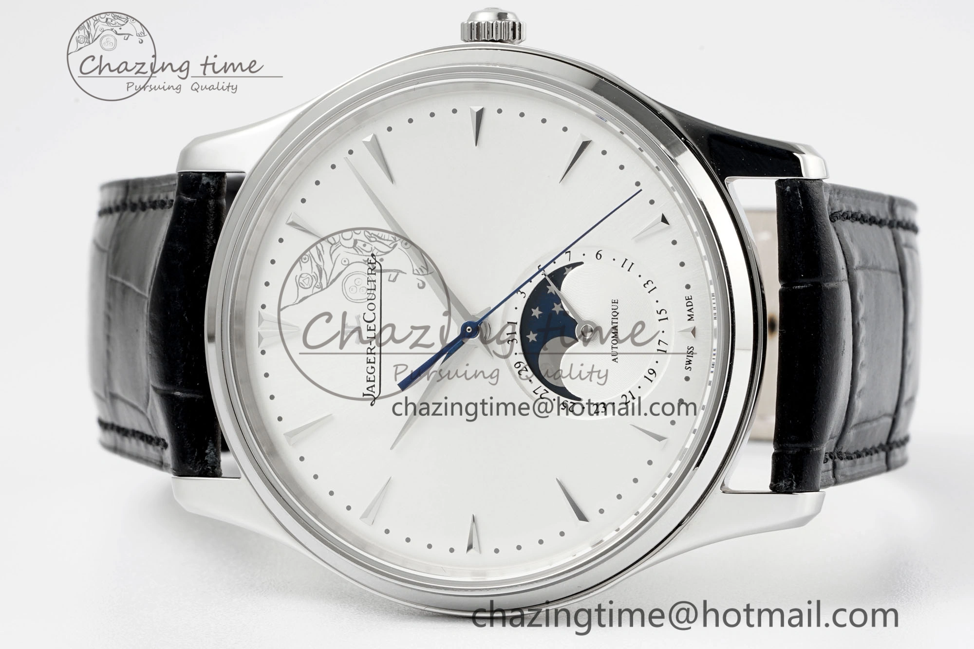 EasyMatch Master Ultra Thin Moon 1368420 SS ZF 1:1 Best Edition White Dial on Black Leather Strap V2 SA925 Super Clone 7426