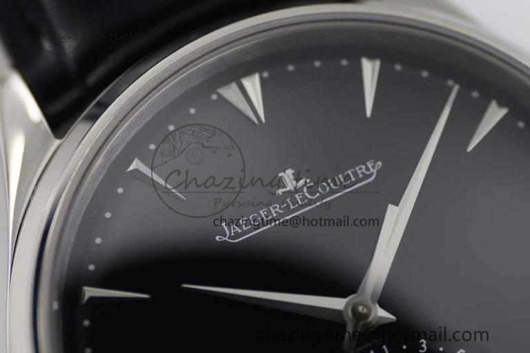 WrinkleFree Master Ultra Thin Moon 1368470 SS Q8F 1:1 Best Edition Black Dial on Black Leather Strap A 7433