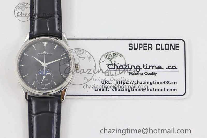 WrinkleFree Master Ultra Thin Moon 1368470 SS Q8F 1:1 Best Edition Black Dial on Black Leather Strap A 7433