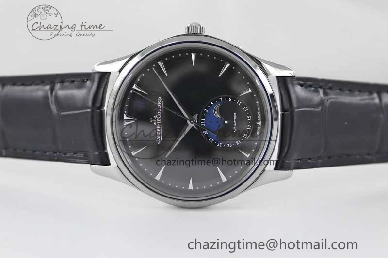 WrinkleFree Master Ultra Thin Moon 1368470 SS Q8F 1:1 Best Edition Black Dial on Black Leather Strap A 7433