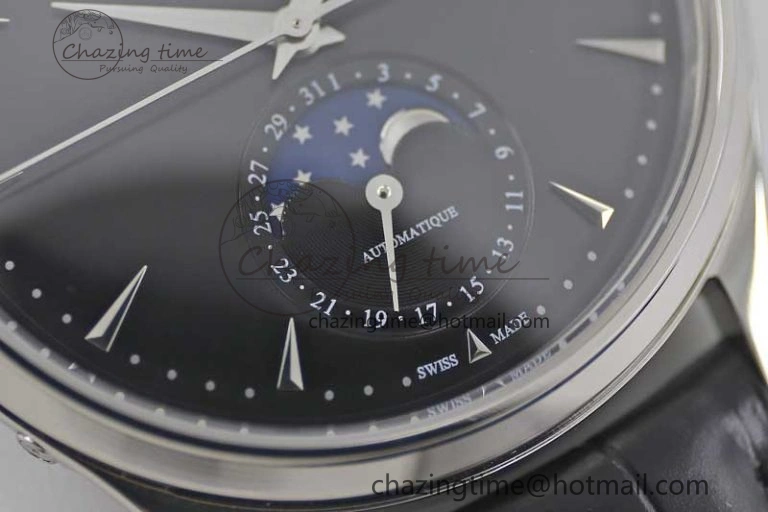 WrinkleFree Master Ultra Thin Moon 1368470 SS Q8F 1:1 Best Edition Black Dial on Black Leather Strap A 7433
