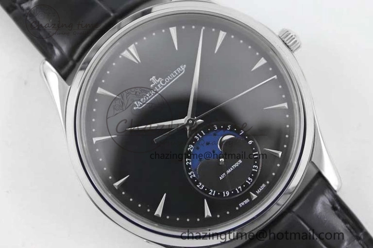 WrinkleFree Master Ultra Thin Moon 1368470 SS Q8F 1:1 Best Edition Black Dial on Black Leather Strap A 7433