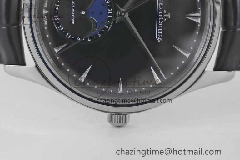 WrinkleFree Master Ultra Thin Moon 1368470 SS Q8F 1:1 Best Edition Black Dial on Black Leather Strap A 7433