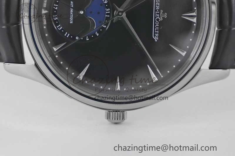 WrinkleFree Master Ultra Thin Moon 1368470 SS Q8F 1:1 Best Edition Black Dial on Black Leather Strap A 7433
