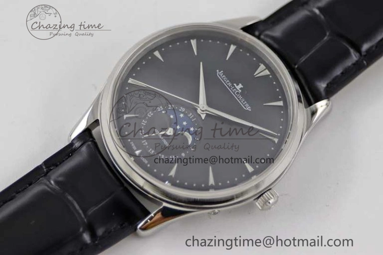 WrinkleFree Master Ultra Thin Moon 1368470 SS Q8F 1:1 Best Edition Black Dial on Black Leather Strap A 7433