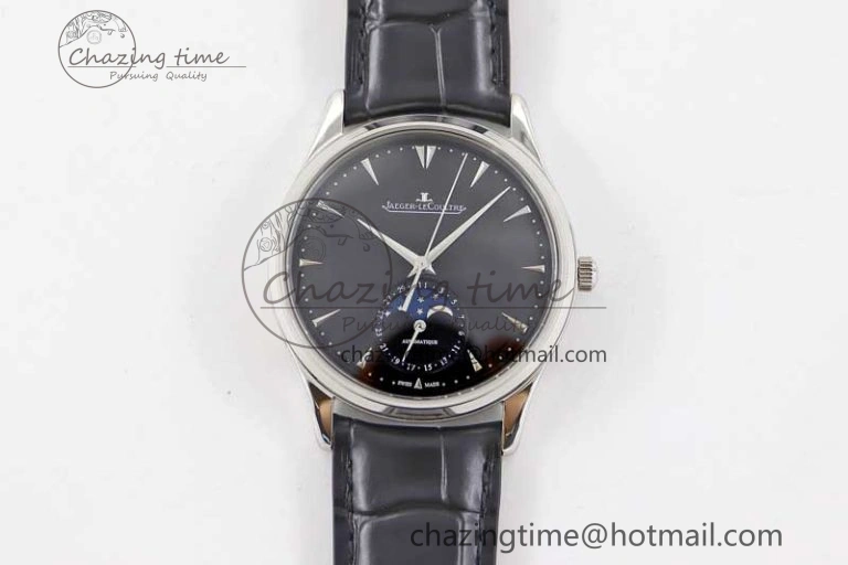 WrinkleFree Master Ultra Thin Moon 1368470 SS Q8F 1:1 Best Edition Black Dial on Black Leather Strap A 7433