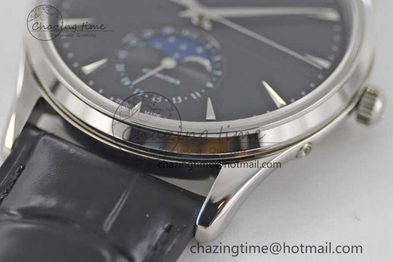 WrinkleFree Master Ultra Thin Moon 1368470 SS Q8F 1:1 Best Edition Black Dial on Black Leather Strap A 7433