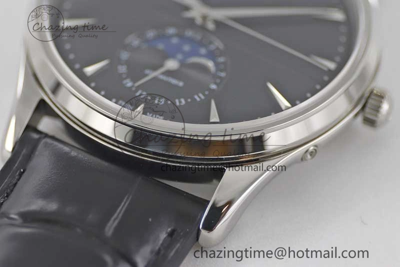 WrinkleFree Master Ultra Thin Moon 1368470 SS Q8F 1:1 Best Edition Black Dial on Black Leather Strap A 7433