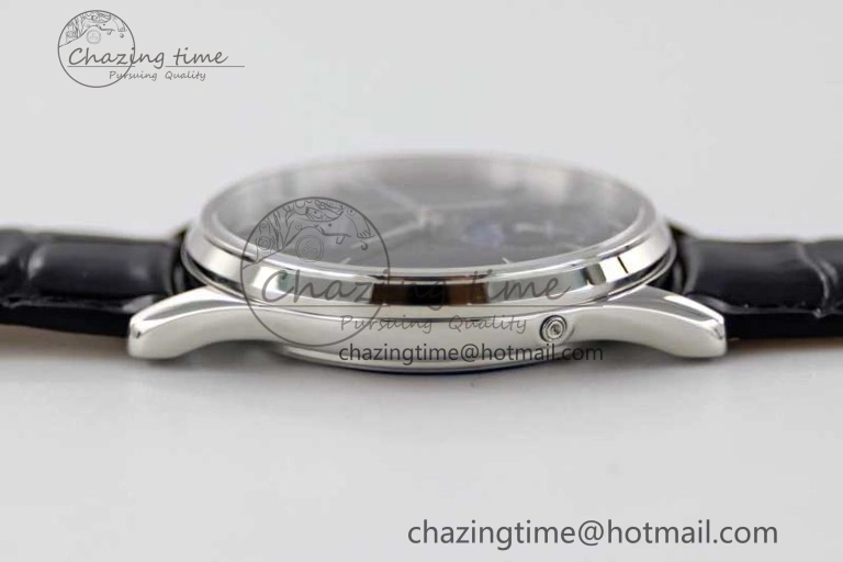 WrinkleFree Master Ultra Thin Moon 1368470 SS Q8F 1:1 Best Edition Black Dial on Black Leather Strap A 7433
