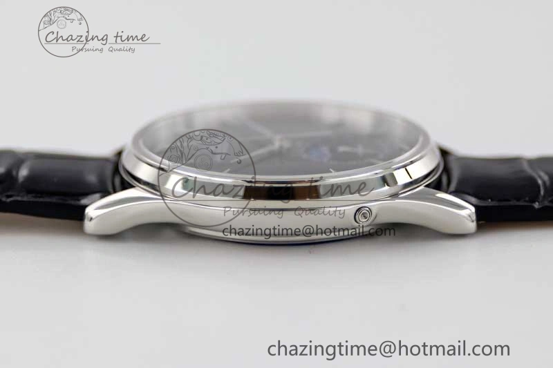 WrinkleFree Master Ultra Thin Moon 1368470 SS Q8F 1:1 Best Edition Black Dial on Black Leather Strap A 7433