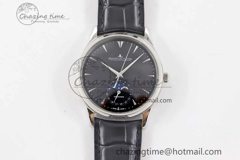 WrinkleFree Master Ultra Thin Moon 1368470 SS Q8F 1:1 Best Edition Black Dial on Black Leather Strap A 7433