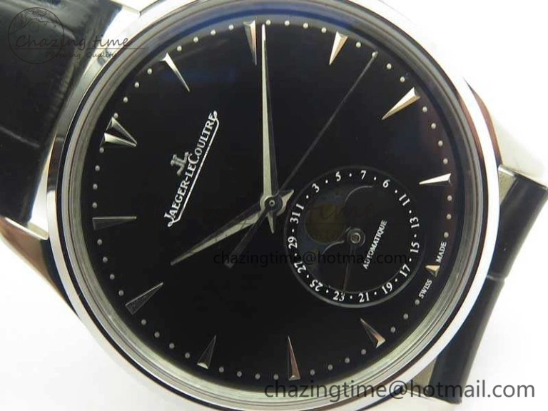 Snug Master Ultra Thin Moon 1368470 SS ZF 1:1 Best Edition Black Dial On Black Leather Strap A 7479