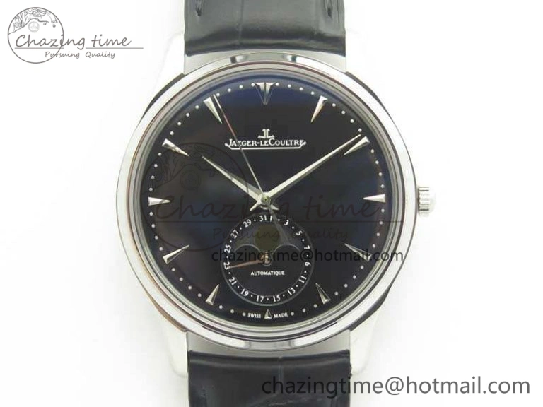 Snug Master Ultra Thin Moon 1368470 SS ZF 1:1 Best Edition Black Dial On Black Leather Strap A 7479
