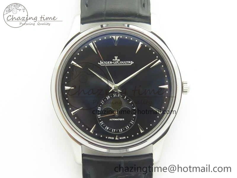Snug Master Ultra Thin Moon 1368470 SS ZF 1:1 Best Edition Black Dial On Black Leather Strap A 7479