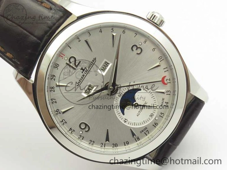 Master Ultra Thin Moonphase Day Date Month SS OMF 1:1 Best Edition Silver Dial on Black Leather Strap A AllSeason 7486