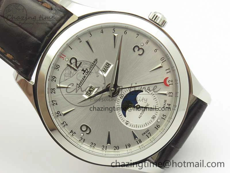 Master Ultra Thin Moonphase Day Date Month SS OMF 1:1 Best Edition Silver Dial on Black Leather Strap A AllSeason 7486