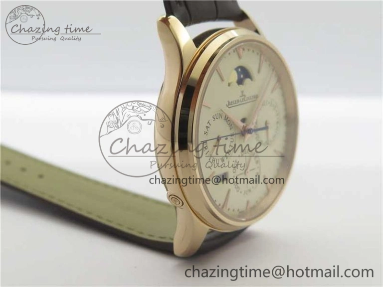 Comfortable Master Ultra Thin Perpetual Calendar RG V9F 1:1 Best Edition White Dial on Brown Leather Strap A 7446