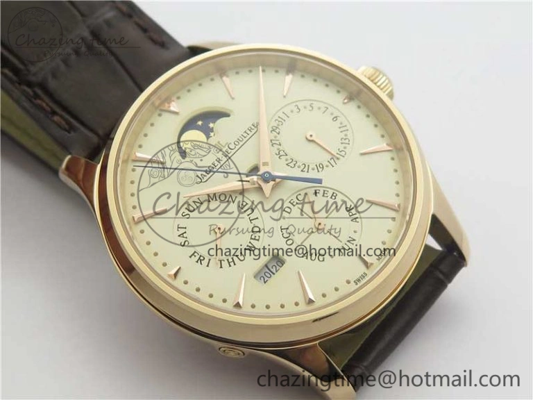 Comfortable Master Ultra Thin Perpetual Calendar RG V9F 1:1 Best Edition White Dial on Brown Leather Strap A 7446
